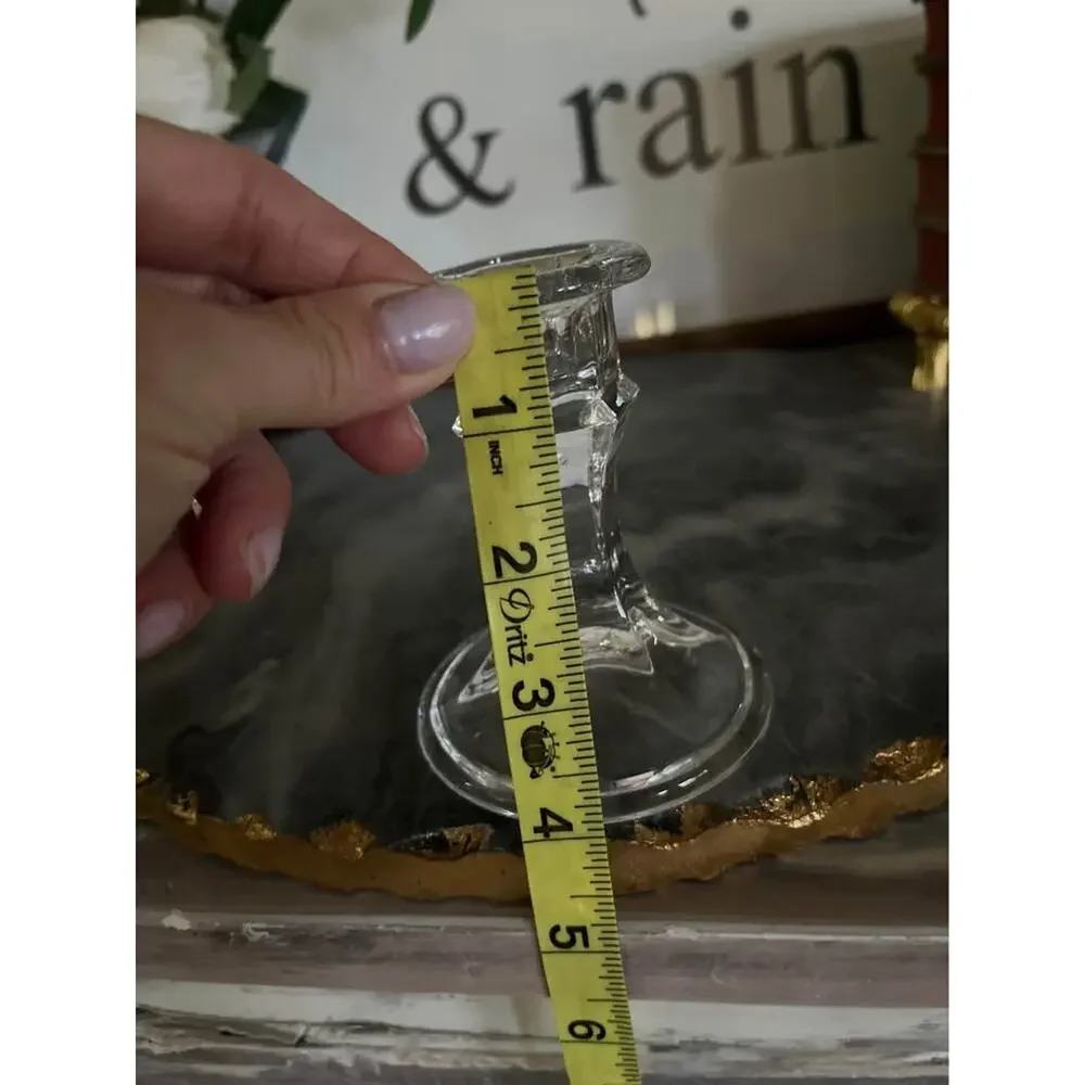 Set of 3 Clear Glass Taper Candle Holders Heavy French Country Elegant Glam